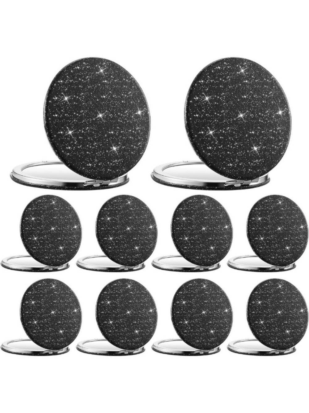 10-Piece Glitter Compact Pocket Mirror Set - Portable Handheld Bling Travel